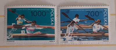 Polonia 1990 sport canoe, canotaj serie 2v Mnh foto