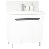 Set mobilier baie GN7561, cu lavoar ceramic, front MDF, 80 cm, 3 usi, 2 rafturi, picioare cromate reglabile, alb/antracit