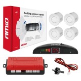 Kit senzori de parcare auto cu 4 senzori albi, afisaj LED si buzzer, 12V