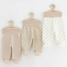 Set 3 piese, New Baby, Classic II, Include 3 perechi de pantalonasi cu botosei, Marime 62, Din bumbac 100%, Beige foto