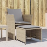 vidaXL Scaun Gradina cu Taburet Bej Poliratan, Perne incluse, 64x56x75 cm, Relaxare Terasa