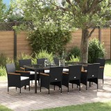 Cumpara ieftin Set de masă pentru grădină cu pernă 9 pcs Negru Rattan poli