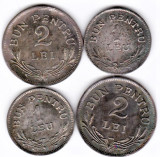 Serie completa 4 monede 1 leu + 2 lei 1924 Bruxelles+Poissy,vezi descrierea (4)