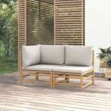 VidaXL Set mobilier de grădină cu perne gri deschis, 2 piese, bambus 362276