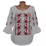 Cumpara ieftin Bluza Tip Ie Traditionala Alba cu Motiv Floral Rosu de Dama - IMS96