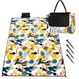 Patura pentru picnic sau plaja, cu folie izolatoare si maner, 200x200cm, model tropical, alb verde Household NewTrend