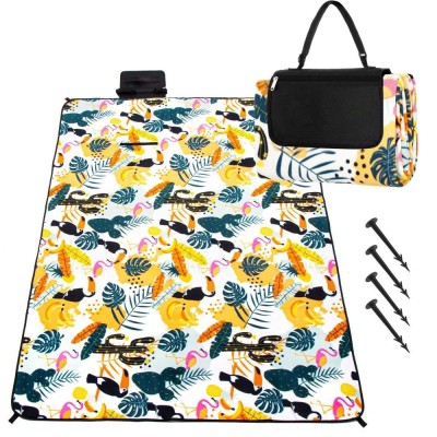 Patura pentru picnic sau plaja, cu folie izolatoare si maner, 200x200cm, model tropical, alb verde Household NewTrend foto