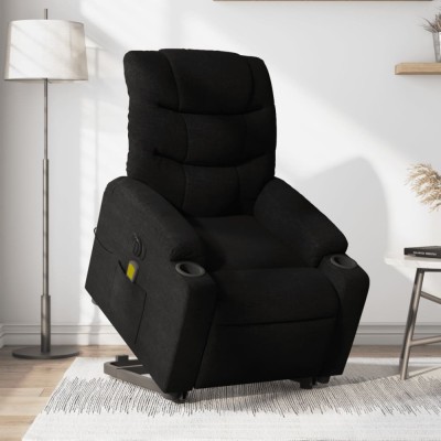 vidaXL Fotoliu electric de masaj rabatabil cu ridicare, negru, textil foto
