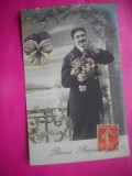 HOPCT 12049 ANUL 1911 FELICITARE VECHE-BARBAT - ELEGANT -FRANTA-EUROPA -TCV -ROMANTICA-STAMPILOGRAFIE TIMBRU -CIRCULATA