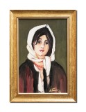 Tablou pictat manual inramat - Tarancuta cu basma alba (2) - 35x25cm ulei panza, reproducere Nicolae Grigorescu