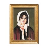 Tablou pictat manual inramat - Tarancuta cu basma alba (2) - 35x25cm ulei panza, reproducere Nicolae Grigorescu