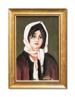 Tablou pictat manual inramat - Tarancuta cu basma alba (2) - 35x25cm ulei panza, reproducere Nicolae Grigorescu foto
