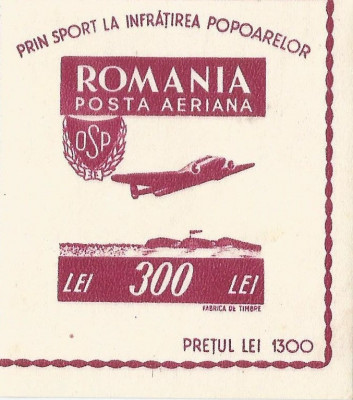 Romania, LP 201/1946, OSP, colita nedantelata, eroare, MNH foto