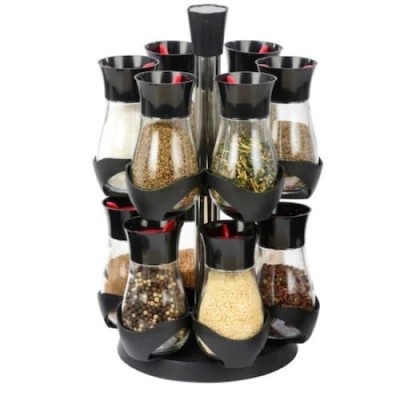 Set FOXMAG24 de 13 Recipiente pentru Condimente, Rotativ, Elegant si Atractiv, Usor de Folosit, Marimea 385g Ergonomic, Negru foto
