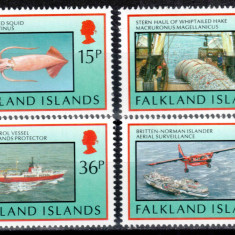 Falkland 1993, Mi #588-591**, fauna marina, pescuit, vapoare, MNH! Cota 13 €!