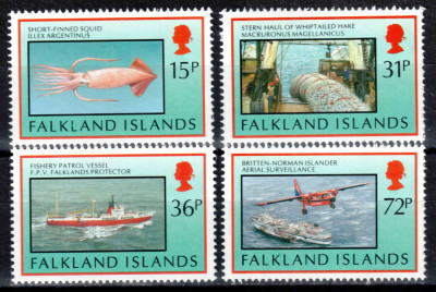 Falkland 1993, Mi #588-591**, fauna marina, pescuit, vapoare, MNH! Cota 13 &amp;euro;! foto