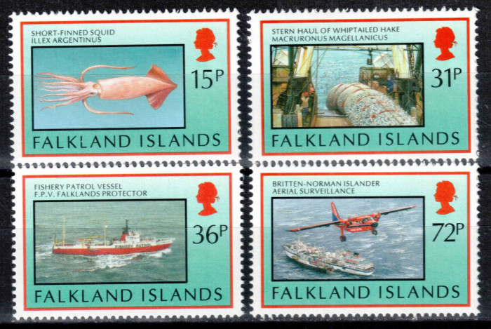 Falkland 1993, Mi #588-591**, fauna marina, pescuit, vapoare, MNH! Cota 13 &euro;!