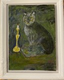 Tablou Pisica, interbelic, ulei pe carton, 13x18 cm, Animale, Impresionism, ART