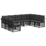 vidaXL Set de canapele de exterior cu pernă 9 pcs Negru Poliester 3437537