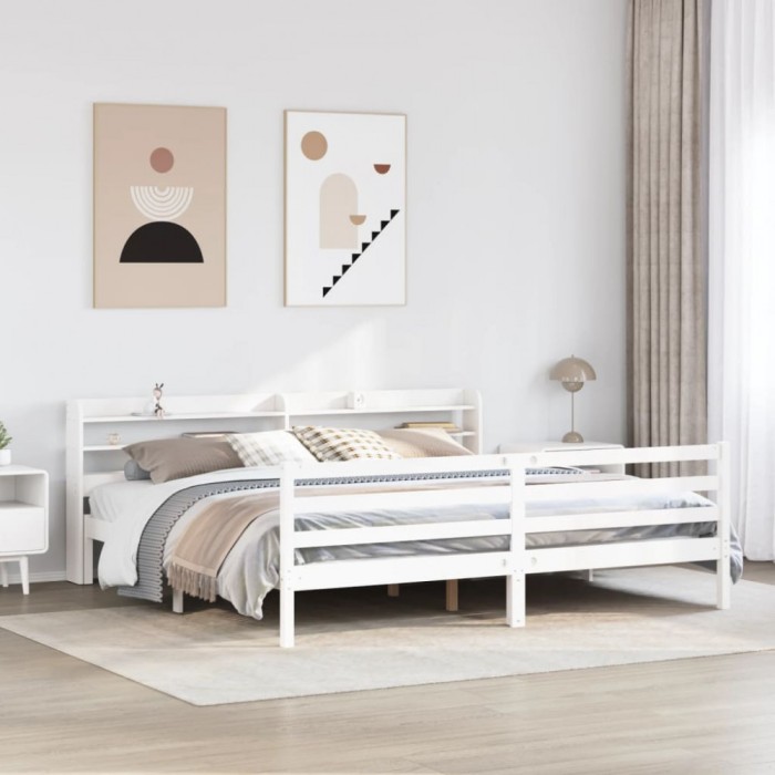 Gossi cadru pat cu tablie 200x200 cm, alb, lemn masiv de pin