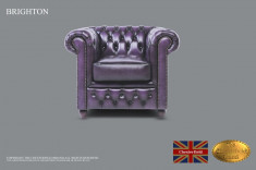 Fotoliu din piele naturala-Violet antique-Autentic Chesterfield Brand foto