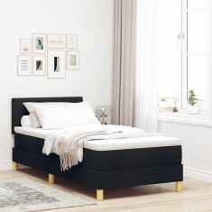 vidaXL Pat boxspring cu saltea cu saltea Negru 90 x 190 cm țesătură 3338883