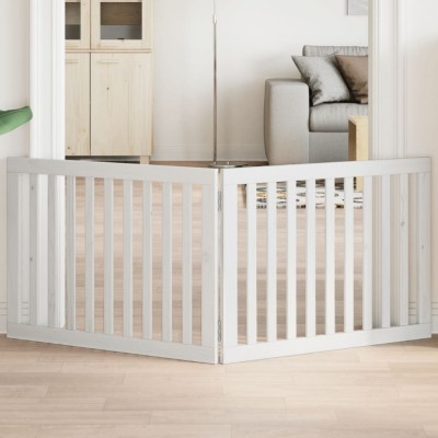vidaXL Poartă pentru c&amp;acirc;ini pliabilă, 2 panouri, alb, 160 cm, lemn plop 352248 foto