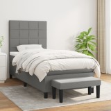 vidaXL Pat box spring cu saltea, gri &icirc;nchis, 90x200 cm, textil