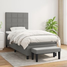 vidaXL Pat box spring cu saltea, gri &icirc;nchis, 80x200 cm, textil 3136550