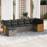 vidaXL Set canapele de grădină, 7 piese, cu perne, gri, poliratan