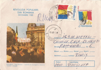 *Romania, plic circulat loco Timisoara 1, 1990 foto