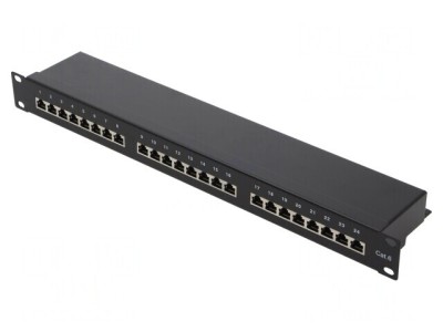Patch Panel RJ45 Cat6 Rack 24 Porturi Negru foto