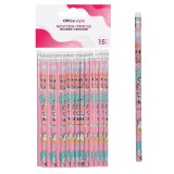 Set Creioane Office Style, Model Unicorni, 15 Bucăți, Culoare Roz, Cu Radieră Albă, Oem