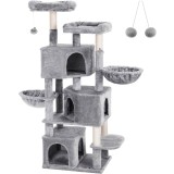 FEANDREA Ansamblu de joaca pentru pisici, tip copac, cu culcus si ascunzatoare, 55x40x164cm, gri deschis Household NewTrend