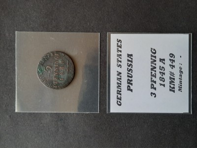 3 Pfennig 1845 A, Statele germane (Prusia) - A 3985 foto