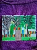 TABLOU PE PANZA CU SASIU NOU 30X40 CM PARC DE JOACA ACRILIC PRET DOAR 20 LEI PICTOR FLORIAN