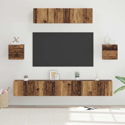 Set comodă TV 7 pcs Lemn vechi 80 x 30 x 30 cm Lemn compozit foto