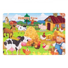 Puzzle Animale Fermă, 24 Piese, Multicolor, Dimensiuni Mari, V&acirc;rsta 3+ Ani