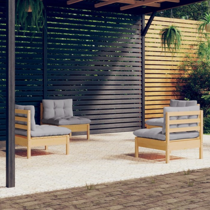 Gossi set mobilier gradina cu perne, 4 piese, gri, lemn de pin