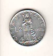 SV * Vatican 2 LIRE 1952 * PAPA PIUS XII * AUNC + foto