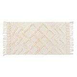 Covor Decorativ Tufted cu Model Relief si Franjuri, 100x65 cm, Ecru, CMCLASS