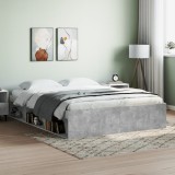 Cadru Pat King Size Gossi, 150x200 cm, Gri Beton, Lemn Stratificat, Spatiu Depozitare