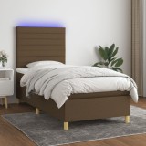 vidaXL Pat cu arcuri, saltea și LED, maro &icirc;nchis, 90x200 cm, textil