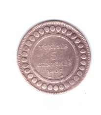 Moneda Tunisia 5 centimes 1907, stare relativ buna, curata