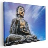 Tablou canvas statuie Buddha in meditatie, albastru, maro 1168 Tablou canvas pe panza CU RAMA 70x100 cm