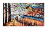 Cumpara ieftin Tablou pictat manual dormitor, living, O seara linistita, 120x70cm ulei pe panza in cutit efect 3D, gata de agatat pe perete