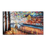 Tablou pictat manual dormitor, living, O seara linistita, 120x70cm ulei pe panza in cutit efect 3D, gata de agatat pe perete