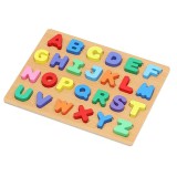Puzzle Lemn Alfabet Litera Multicolor ProCart, Joc Educativ 26 Piese, Incastru Copii 3 Ani+