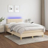 Gossi pat cu arcuri, saltea si led, crem, 120x200 cm, textil