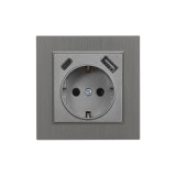 Priză cu &icirc;mpăm&acirc;ntare Nova cu conector USB 2A cu cadru gri